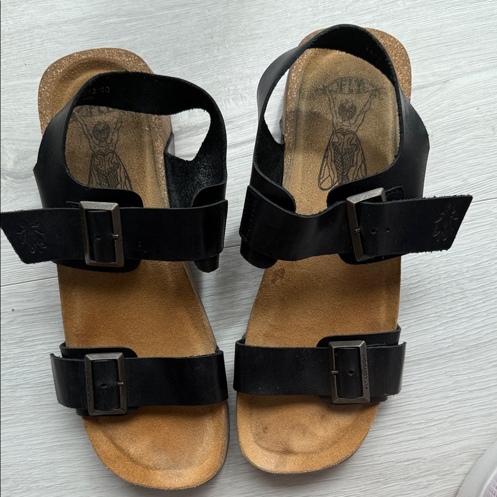 Fly London Black Leather Sandals with Buckles - 40 Never worn